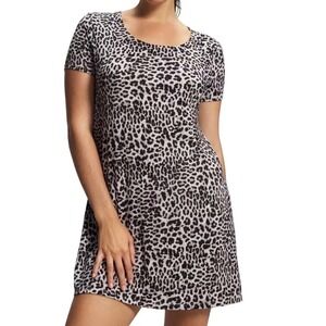 Soma Womens XL Leopard Print Short Sleeve Scoop Neck T-Shirt Dress Brown Black
